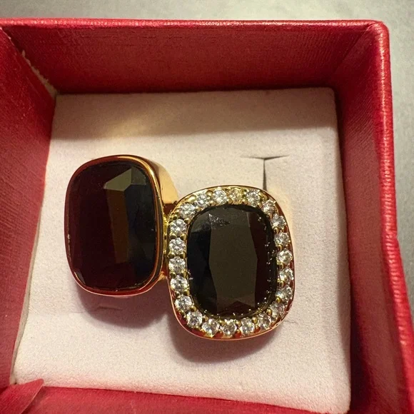 Statement Ring! Modern Maven Black Onyx Gold Plated Ring - Picture 2 of 5